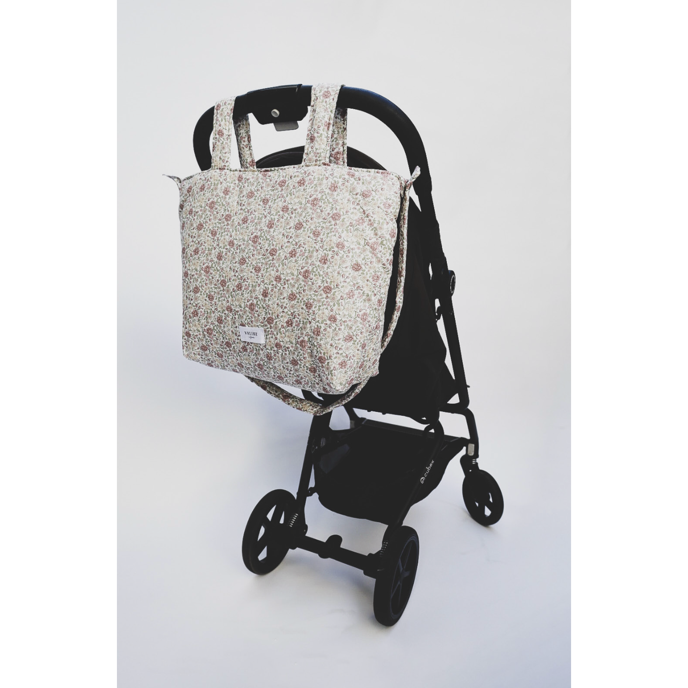 Bolso pañalero para coche - Verde y flores rosa