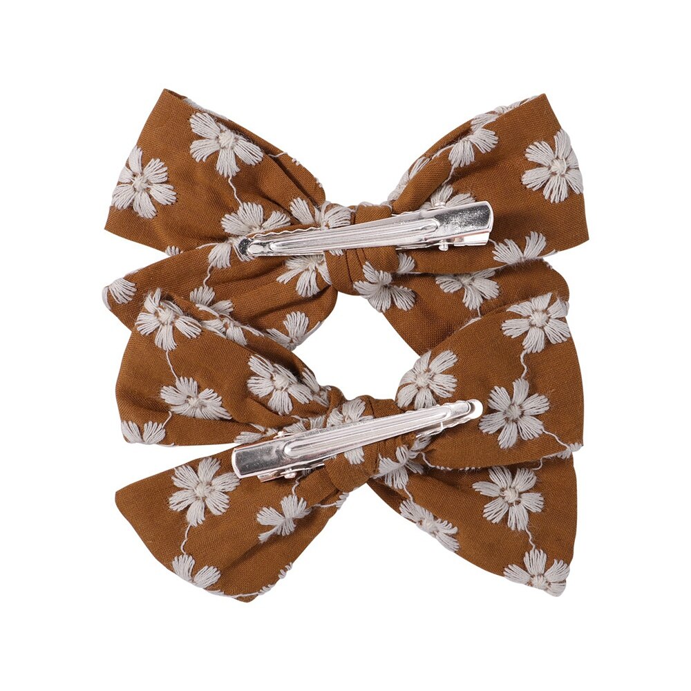 Set 2 Pinches Rosita con flores bordadas - Ochre