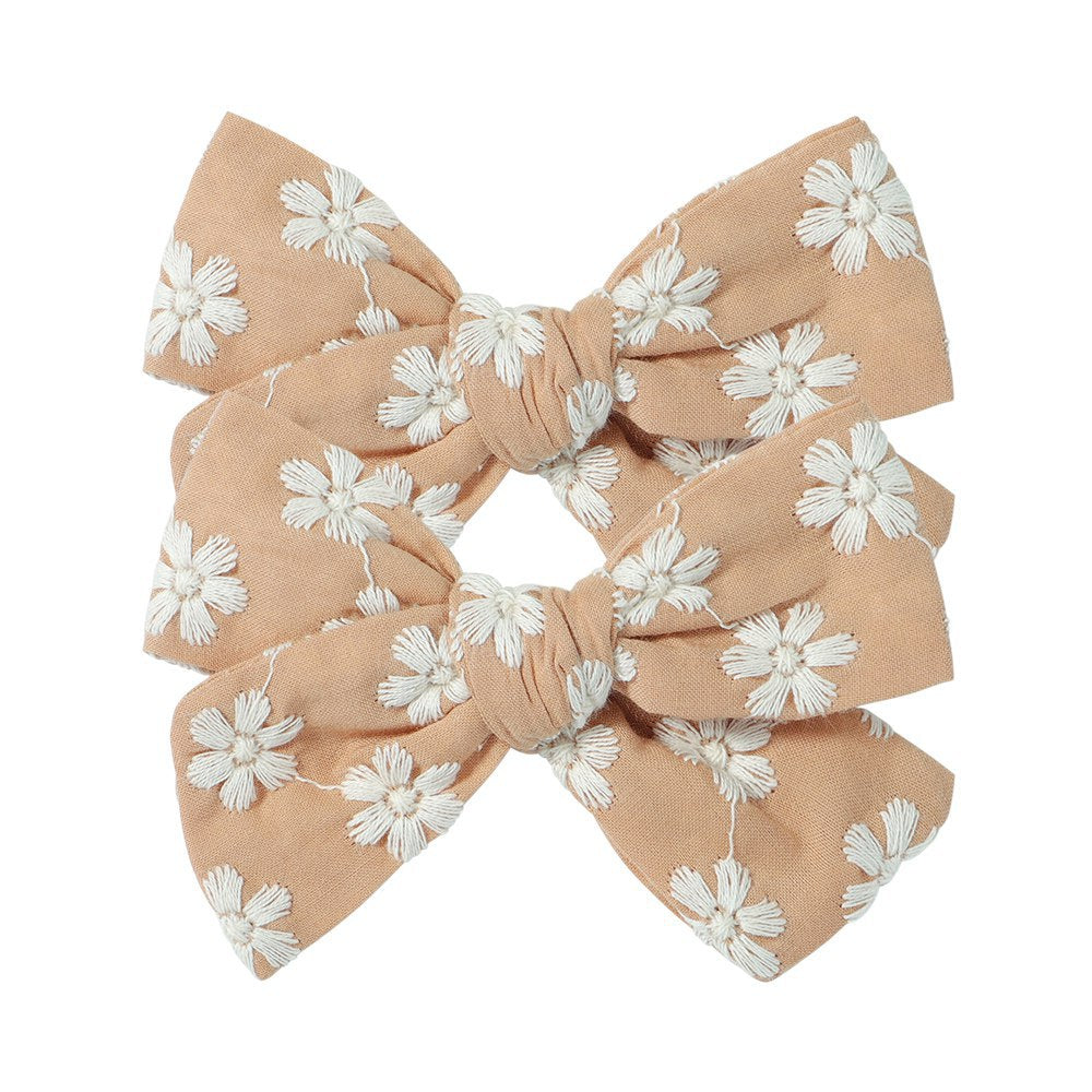 Set 2 Pinches Rosita con flores bordadas - Nude