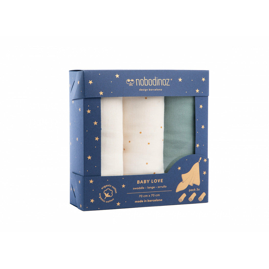 Caja de 3 Muselinas Baby Love - Eden Green