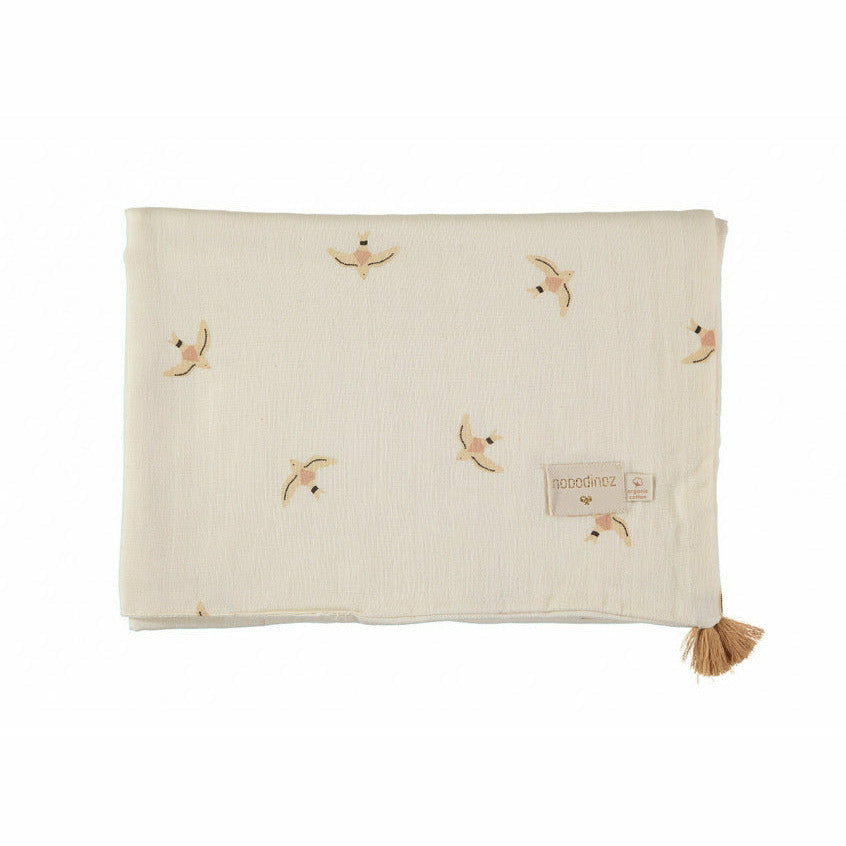 Manta de muselina doble Treasure - Nude haiku birds natural