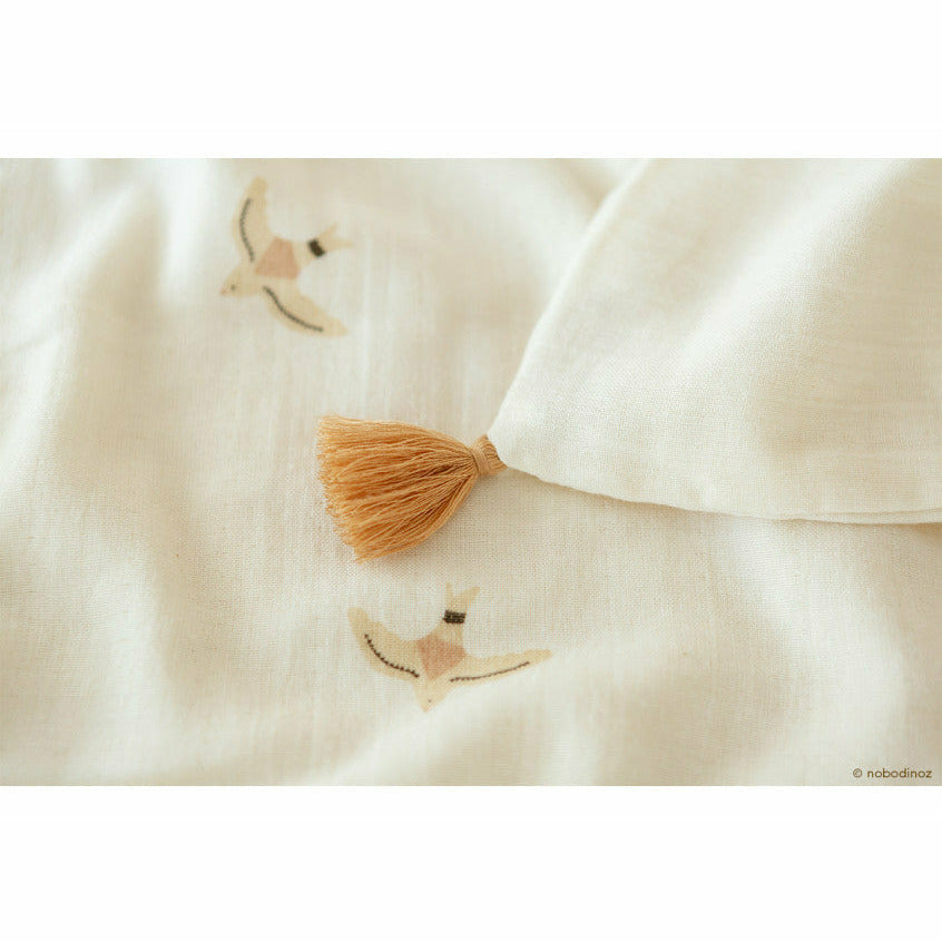 Manta de muselina doble Treasure - Nude haiku birds natural