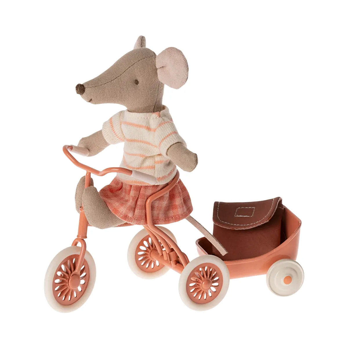 Ratoncito - Trycicle mouse big sister with bag - Coral