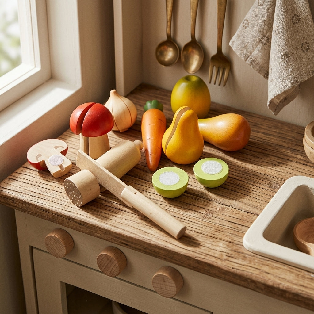 Set de frutas y verduras madera con velcro