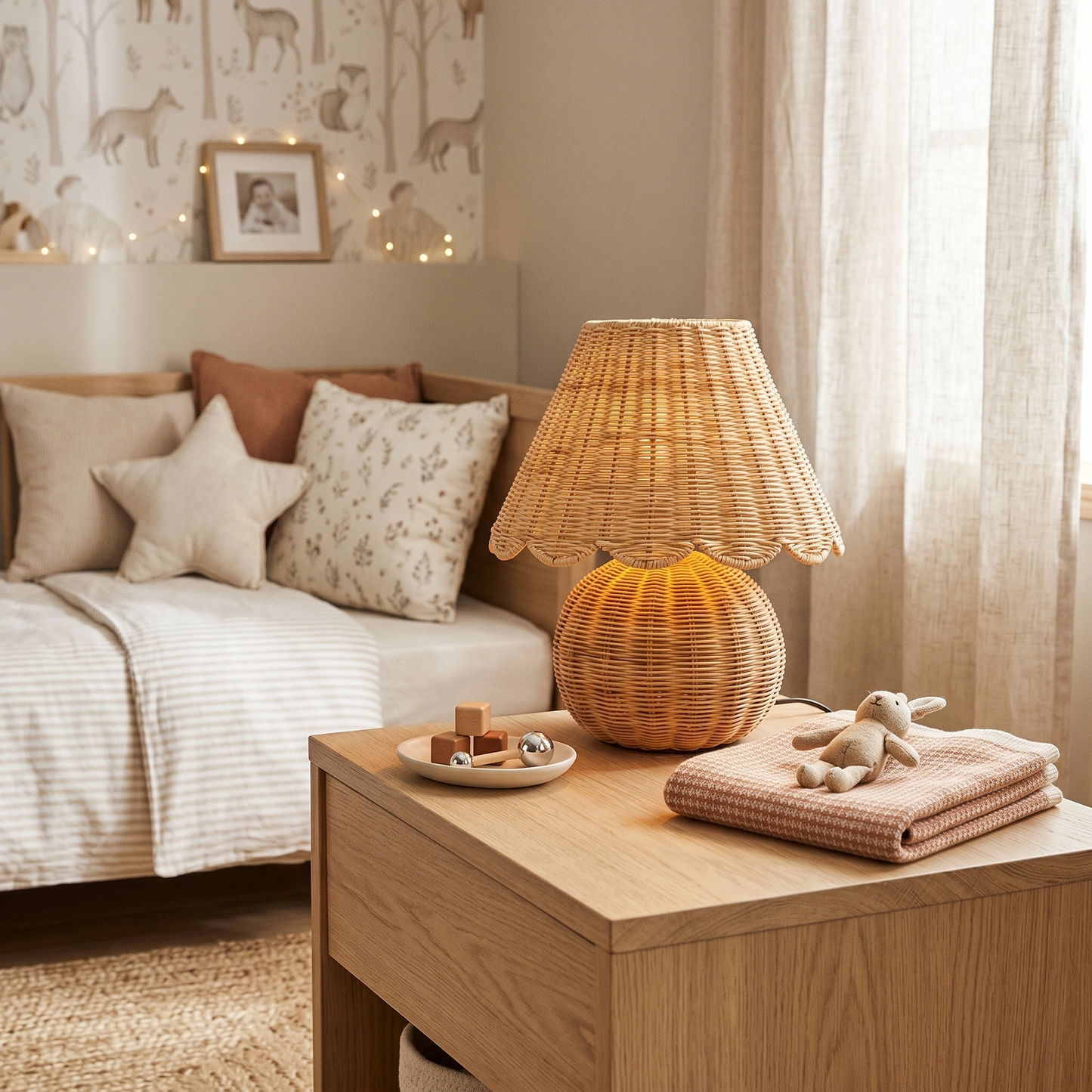 Lampara sobremesa scalloped rattan