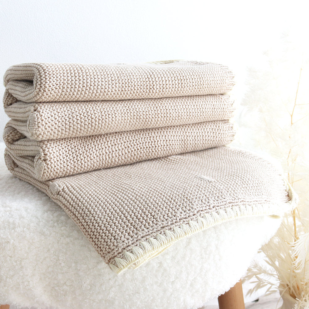 Manta tejida Stitching - Beige