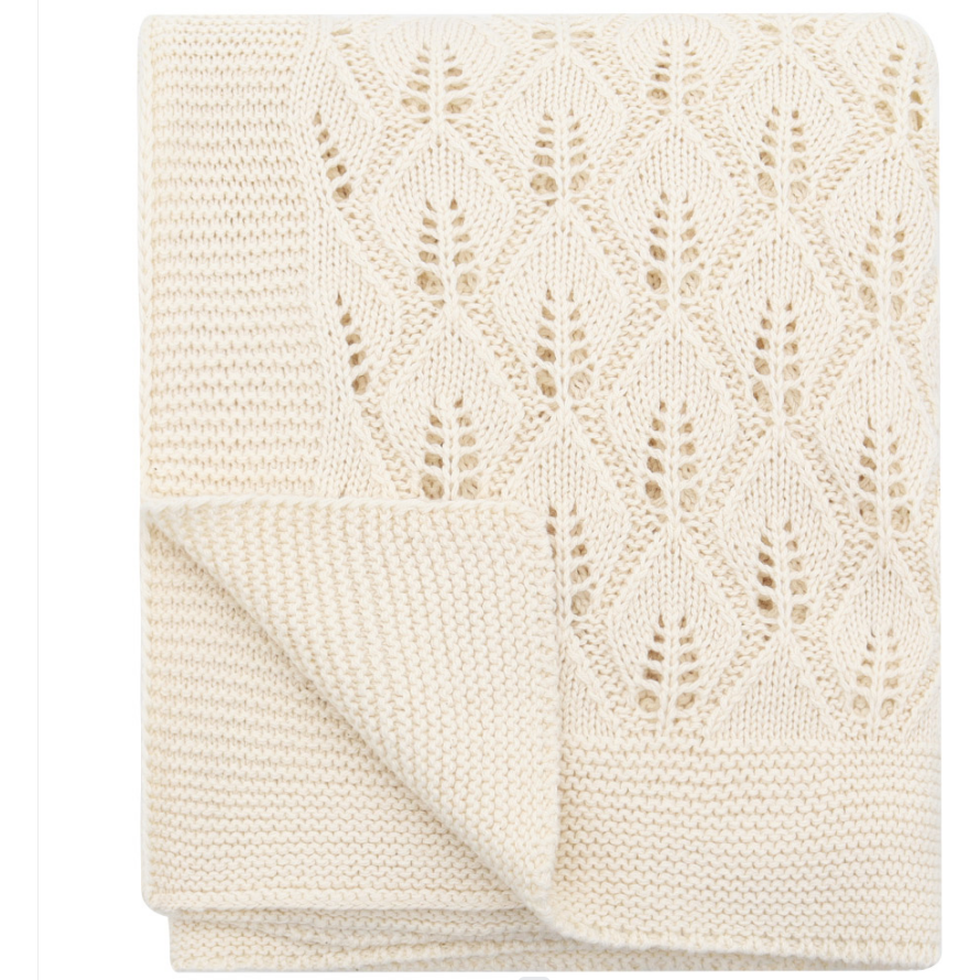 Manta Tejida Hojas - Winter white