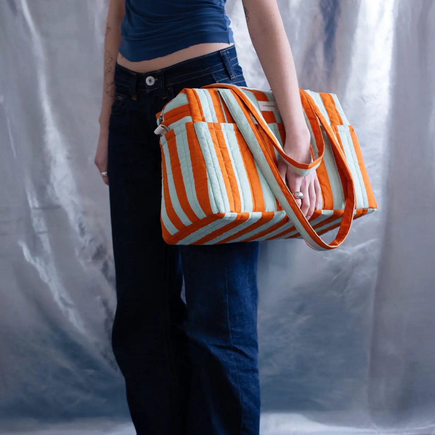 Bolso cambiador apto para coche Stories limited edition - Green orange stripes