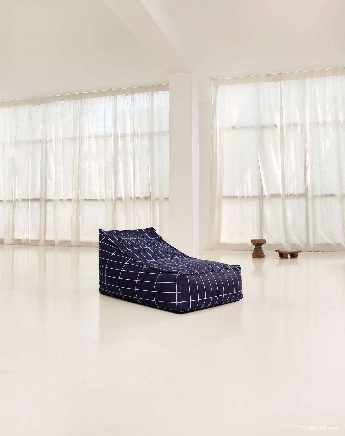Pouf sillón long vibes (adulto) - Navy blue grid