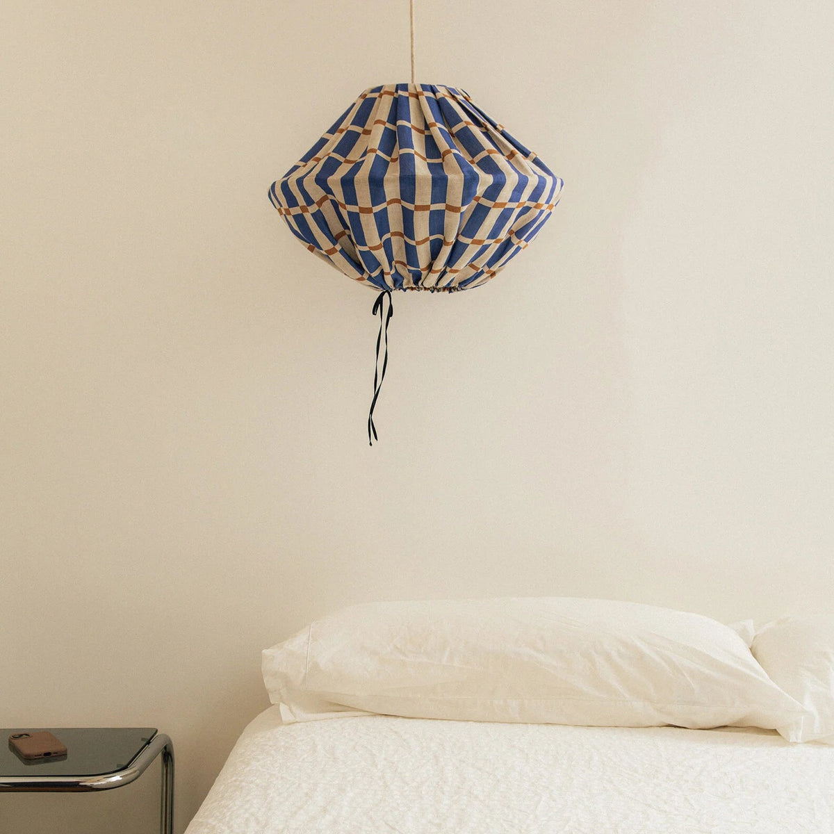 Lámpara colgante lino francés Yumi 50 cm - Blue mustard mosaic