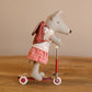 Ratoncito - Trycicle mouse big sister with bag - Coral
