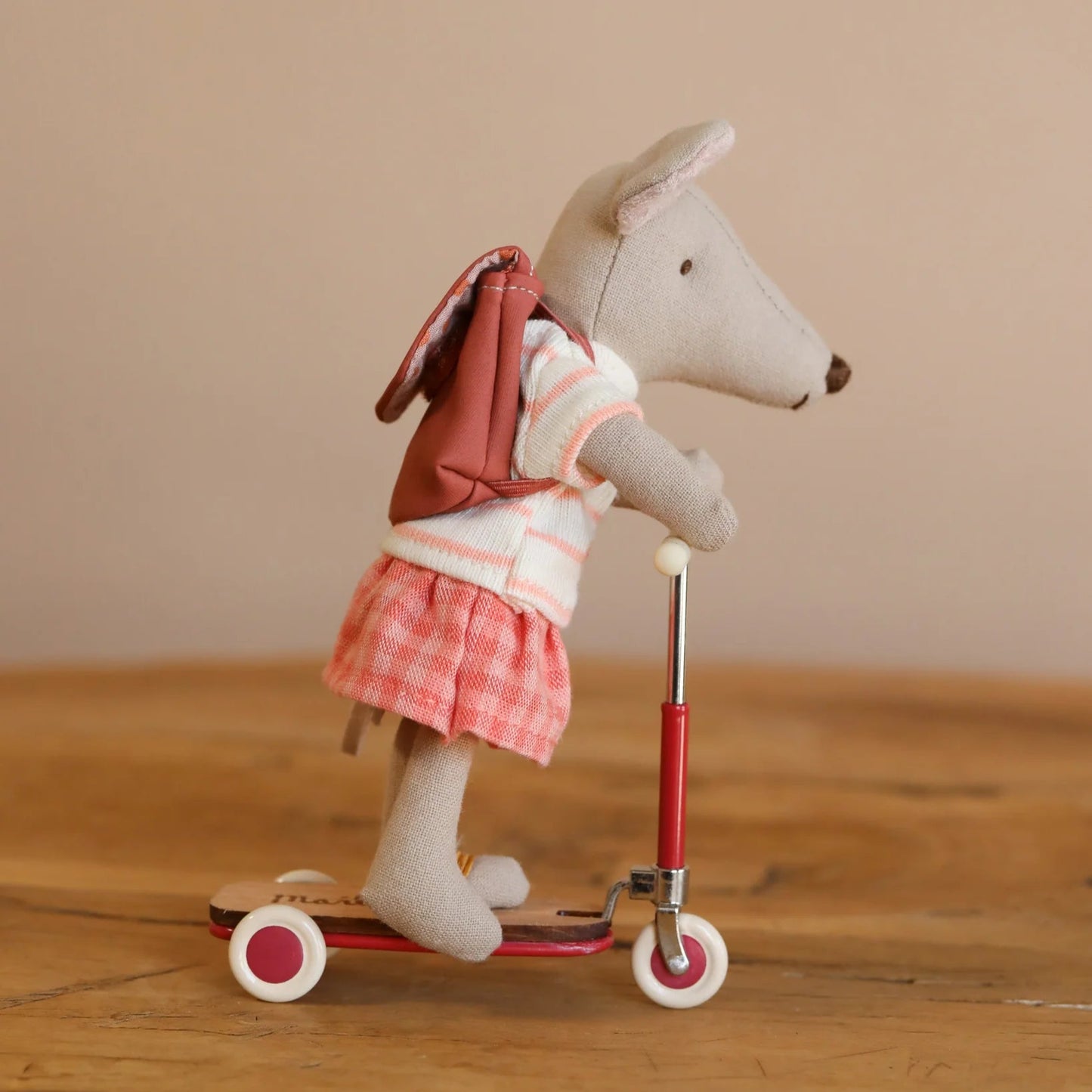 Ratoncito - Trycicle mouse big sister with bag - Coral