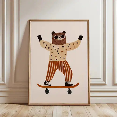 Lámina / poster - Bear on a skate red