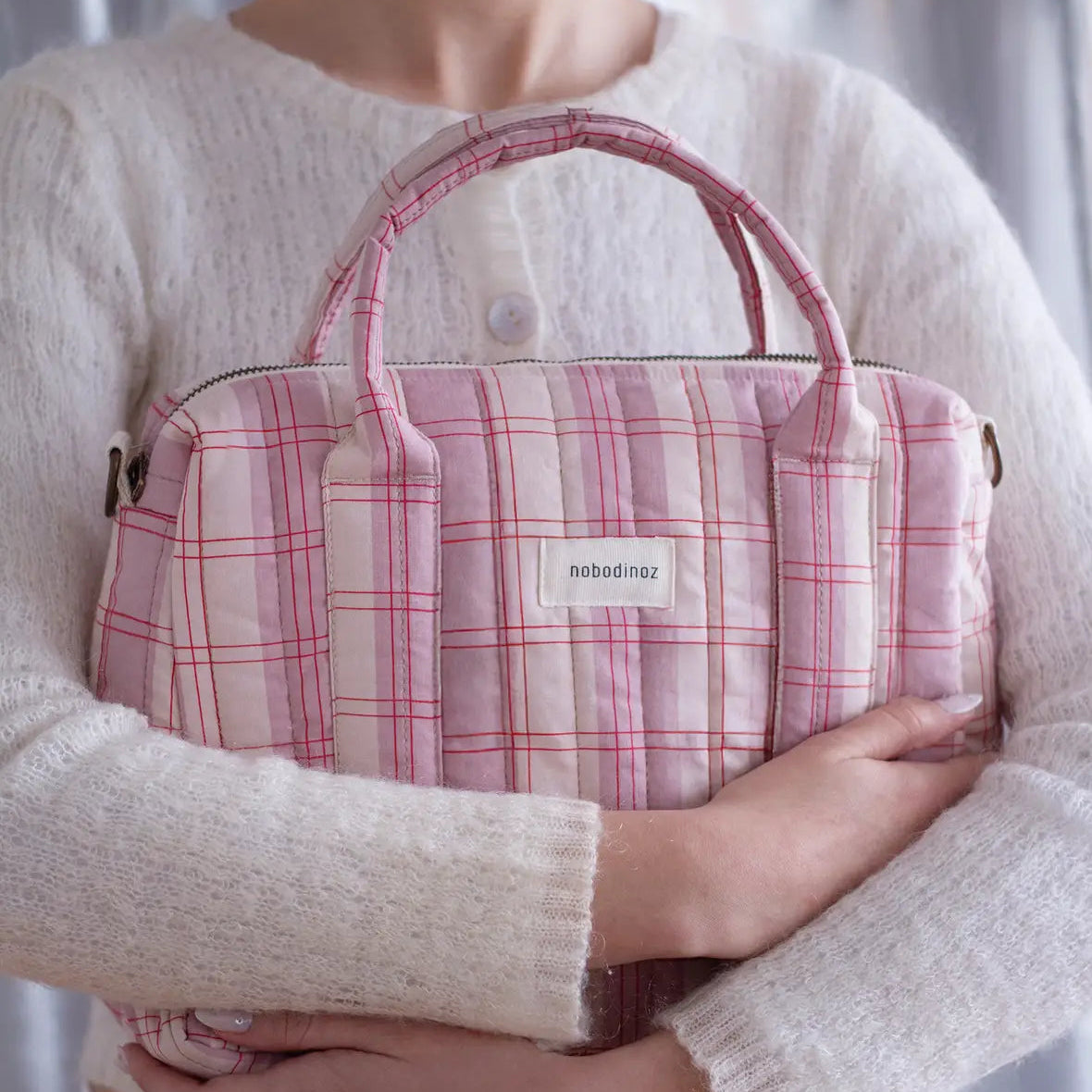Bolso Organizador de cochecito y mini bolso stories limited edition - Powder red checks