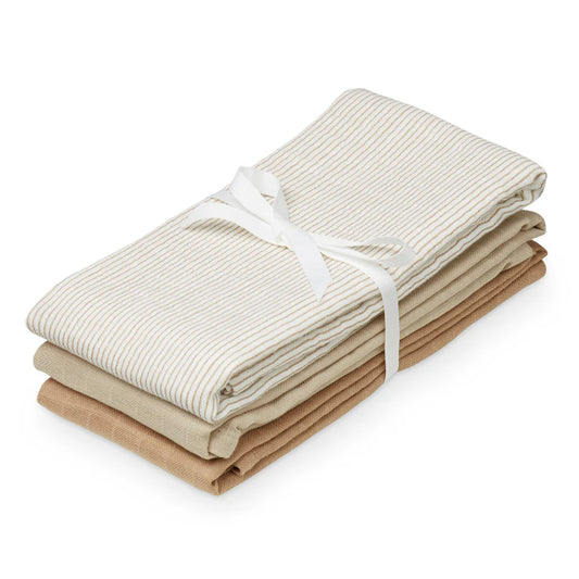 Set 3 Tutos Muselina GOTS - Mix Classic Stripes Camel, Latte, Camel