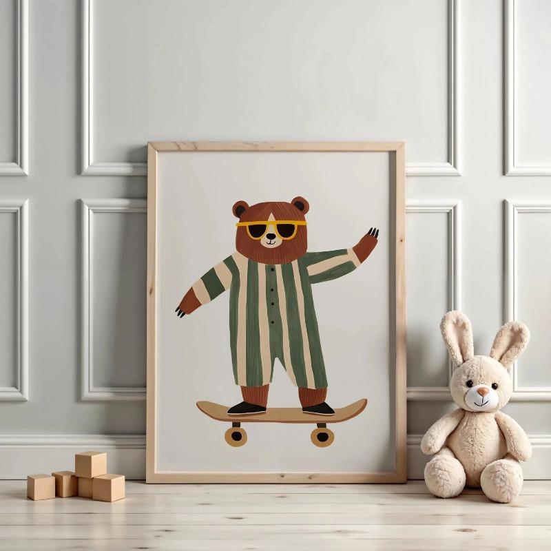 Lámina / poster - Bear on a skate green