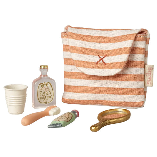 Toothbrush set in bag, Mouse - Coral stripe
