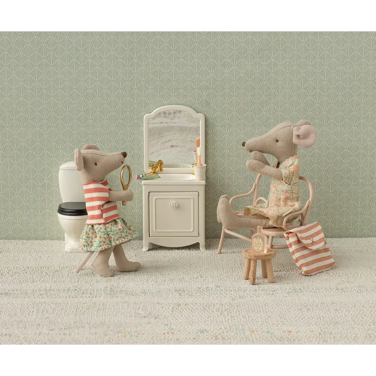 Toothbrush set in bag, Mouse - Coral stripe