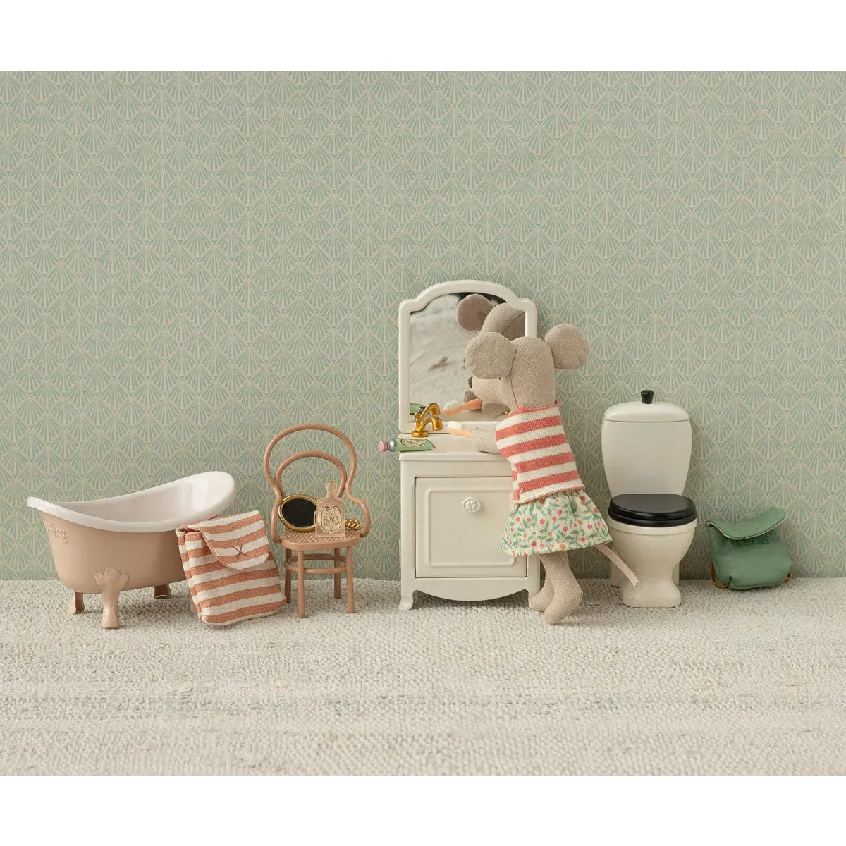 Toothbrush set in bag, Mouse - Coral stripe