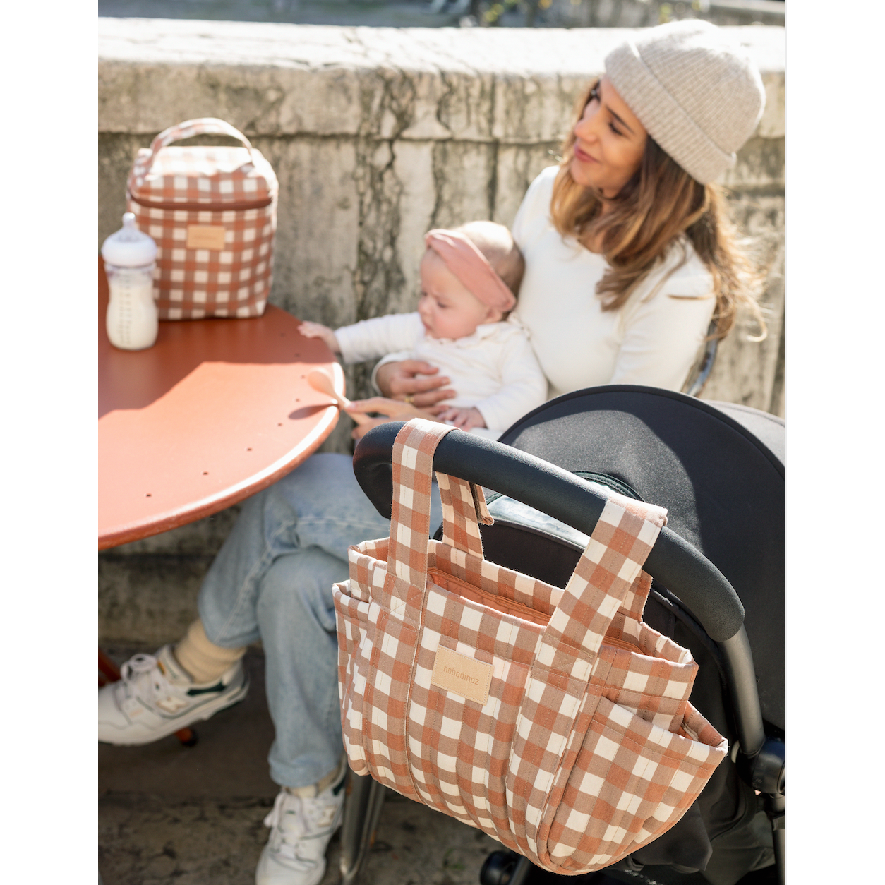 Bolsa Isotérmica Hyde Park para almuerzo y mamaderas - Terracota Checks
