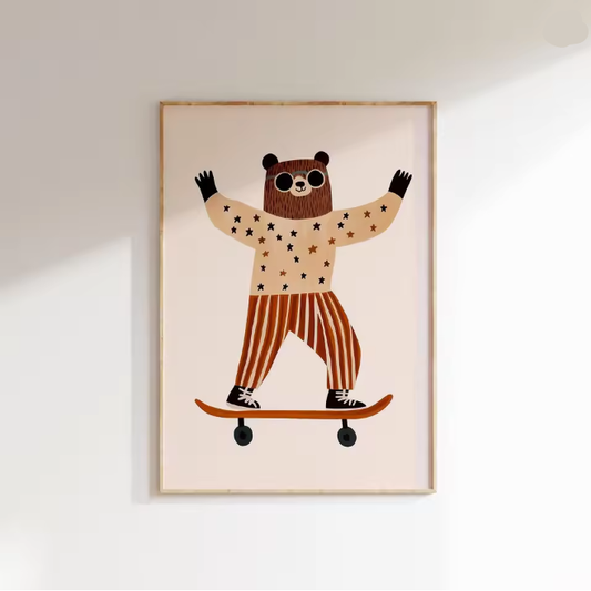 Lámina / poster - Bear on a skate red