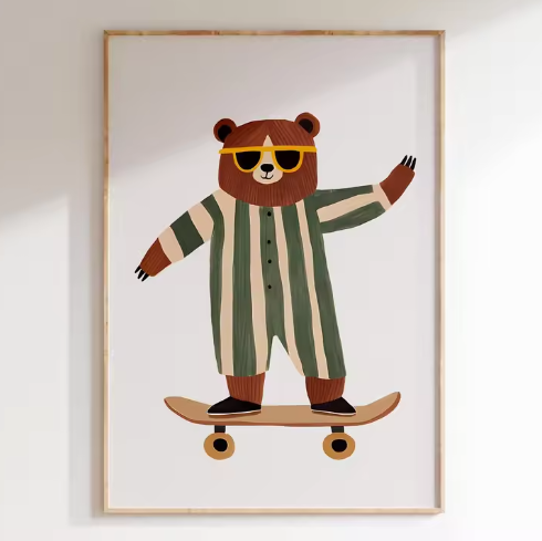 Lámina / poster - Bear on a skate green