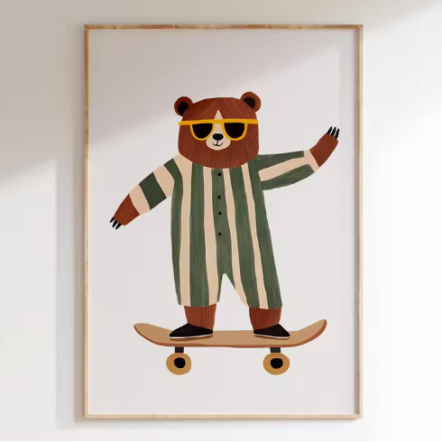 Lámina / poster - Bear on a skate green