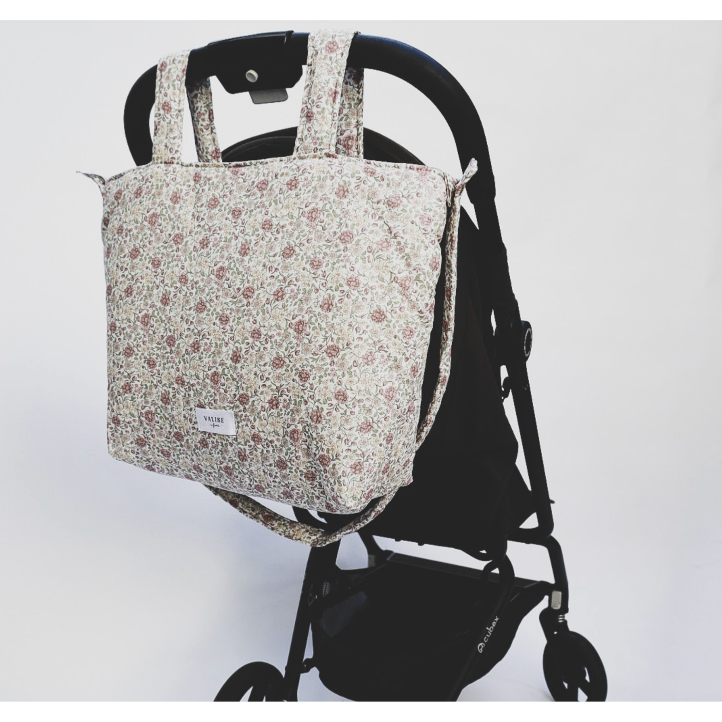 Bolso pañalero para coche - Beige y flores rosa