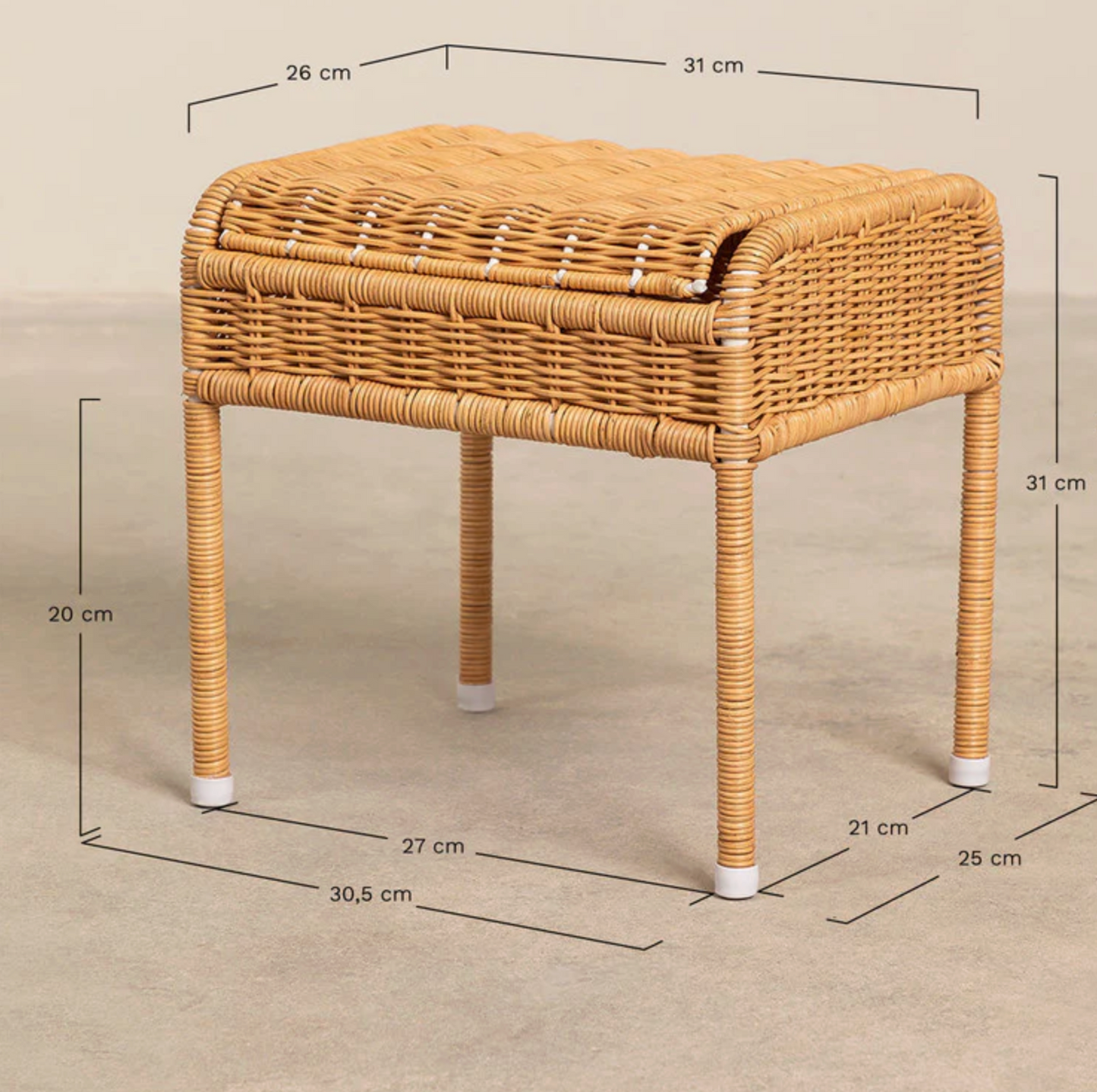 Taburete con almacenamiento rattan