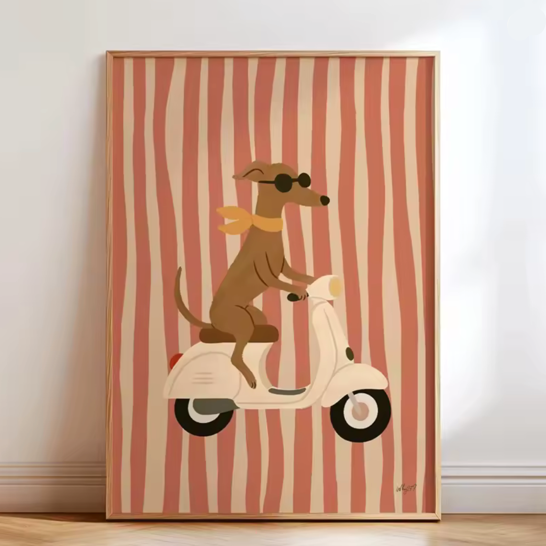 Lámina / poster - Dog in a vespa red