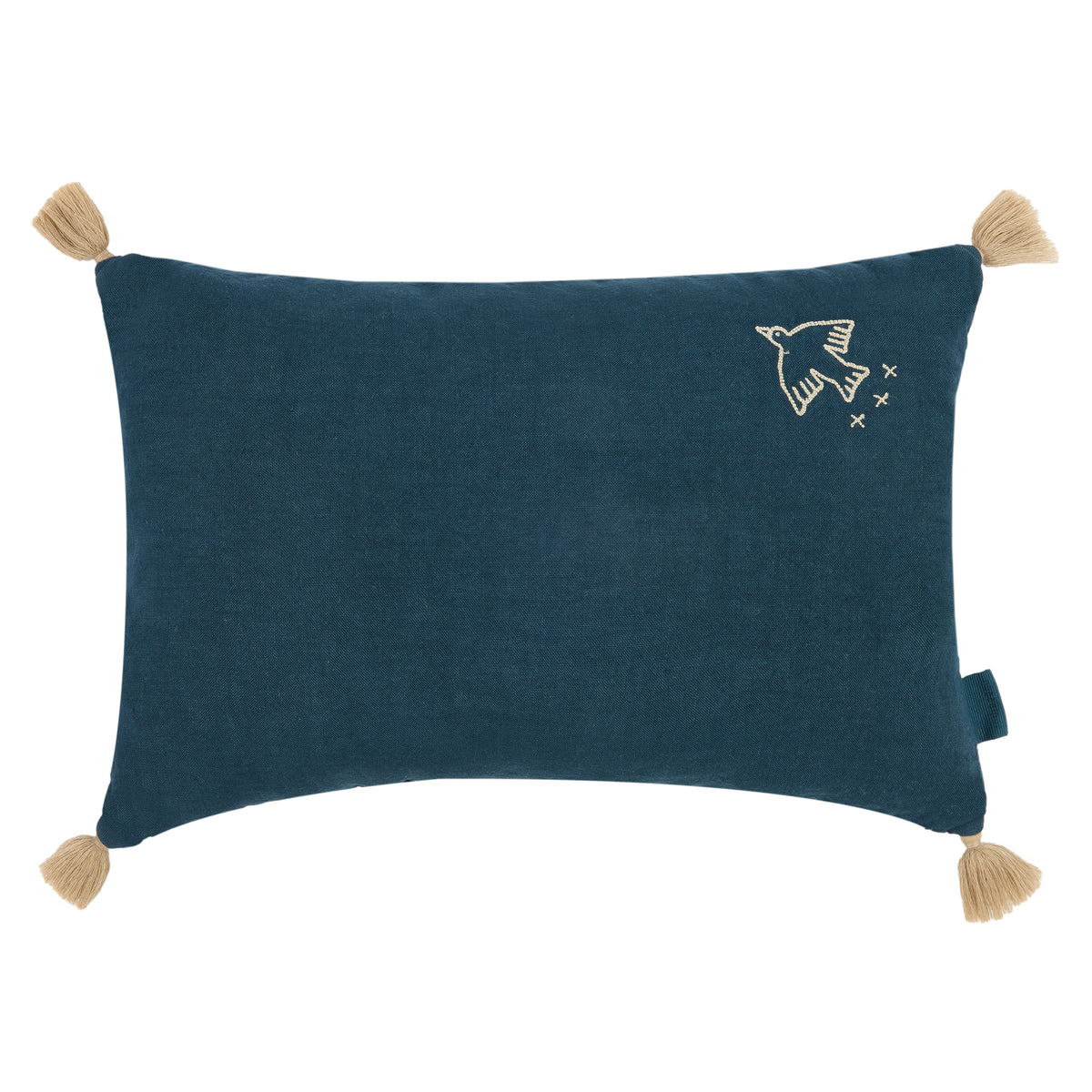 Cojín rectangular tassel bordado de lino francés lavado L1NO - Deep blue