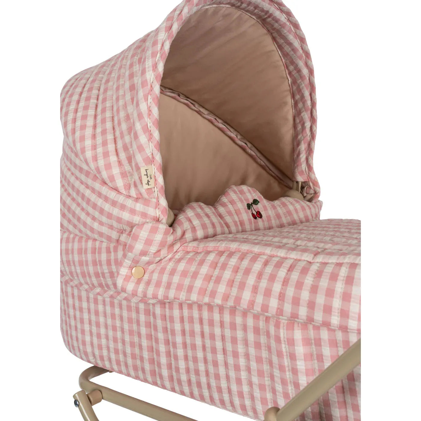 Coche / Moises Vintage para muñecas - Powder pink check