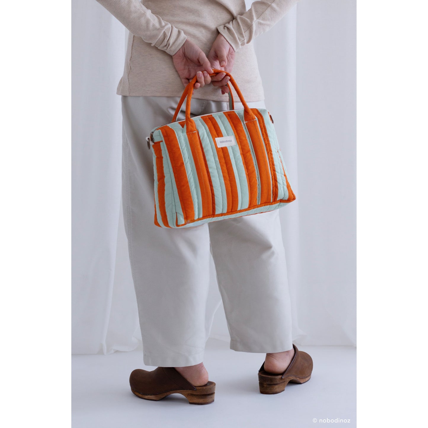 Organizador de cochecito y mini bolso stories limited edition - Green orange stripes