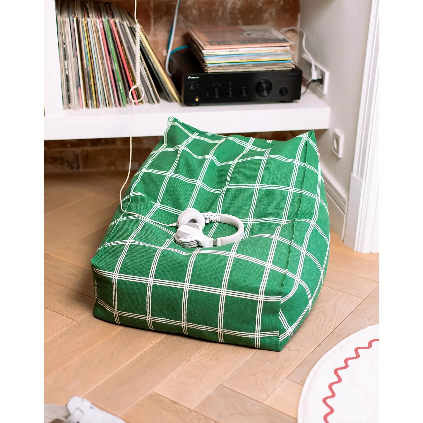 Pouf sillón vibes - Green white windowpane