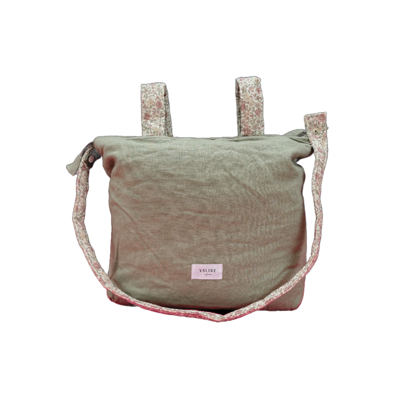 Bolso pañalero para coche - Verde y flores rosa