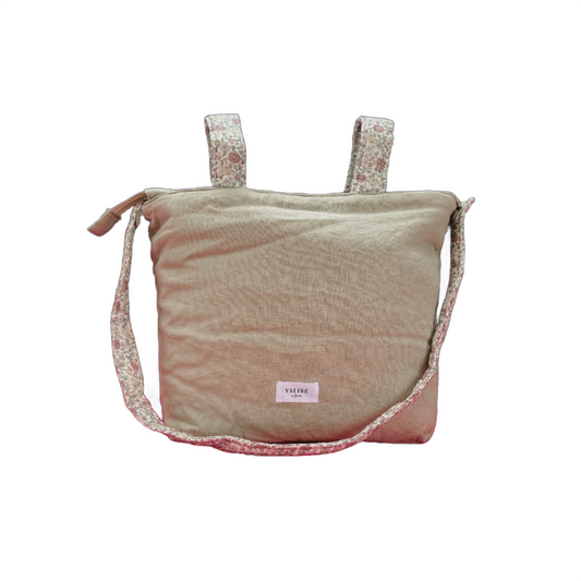 Bolso pañalero para coche - Beige y flores rosa