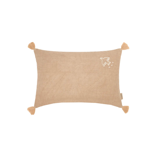 Cojín rectangular tassel bordado de lino francés lavado L1NO - Sesame