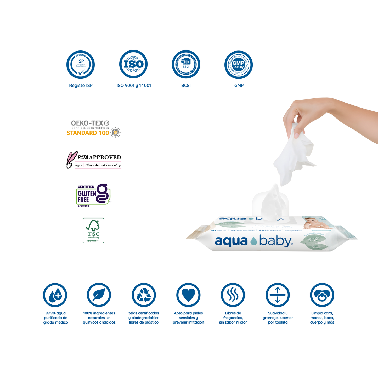 Toallitas Húmedas Aqua Baby Biodegradables - 60 unidades