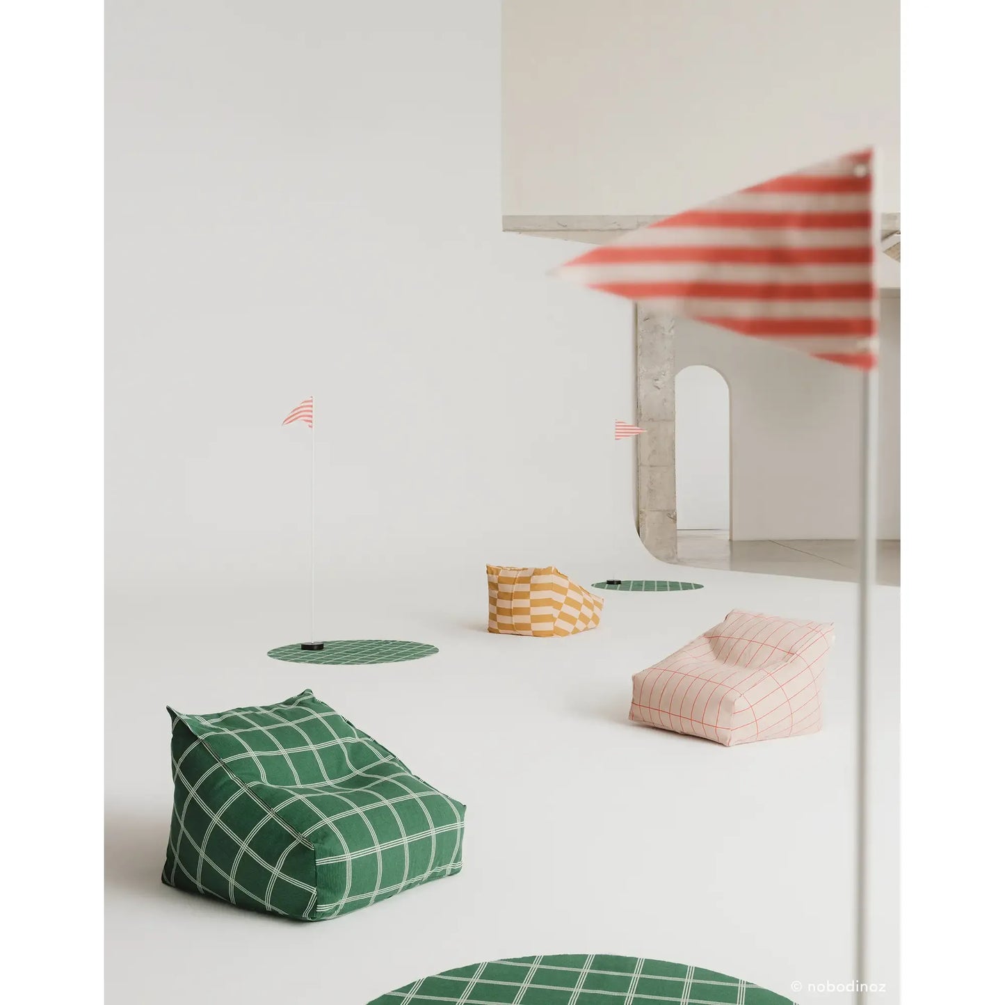 Pouf sillón vibes - Green white windowpane