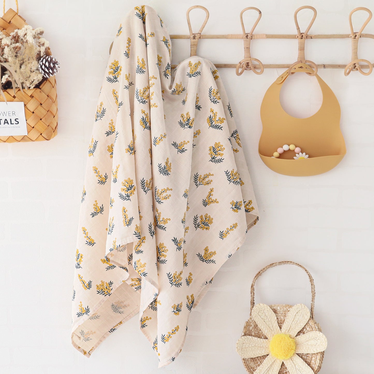 Swaddle / Manta Muselina 100% algodón orgánico - Yellow Flowers