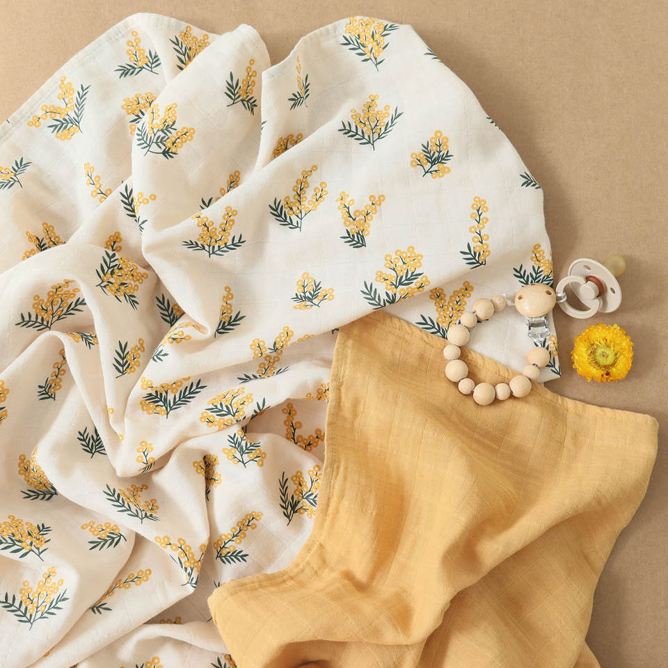Swaddle / Manta Muselina 100% algodón orgánico - Yellow Flowers