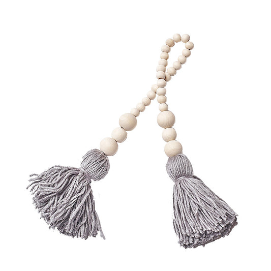 Colgante Madera - Pompones Gris