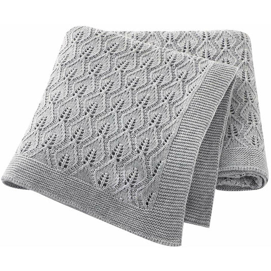 Manta Tejida Hojas - Soft Grey