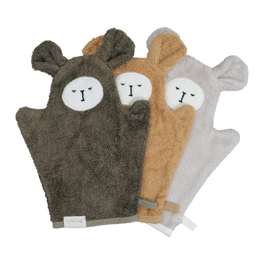Set 3 Guantes De Baño Washcloth - Bear Olive Mix